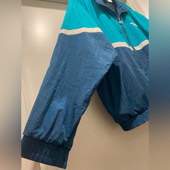 VTG Rare Retro 90s Reebok Teal & Navy Blue Color Block Windbreaker Jacket - L - Picture 8 of 16